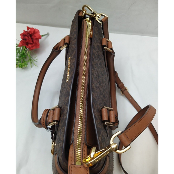 Michael Kors Lynn Brown Lugg MK Printed Large EW Satchel Bag - NWT $398 - Picture 9 of 16